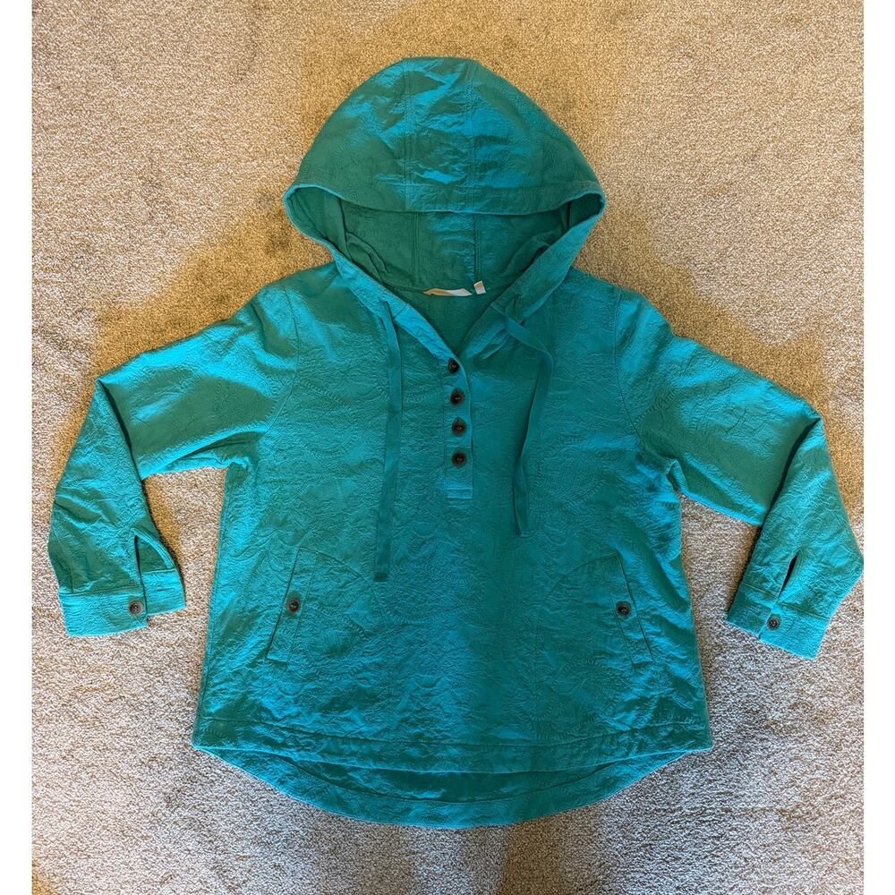 Soft Surroundings Turquoise Blue Hoodie Sweatshirt w/ Pockets, Size PL - Picture 7 of 9
